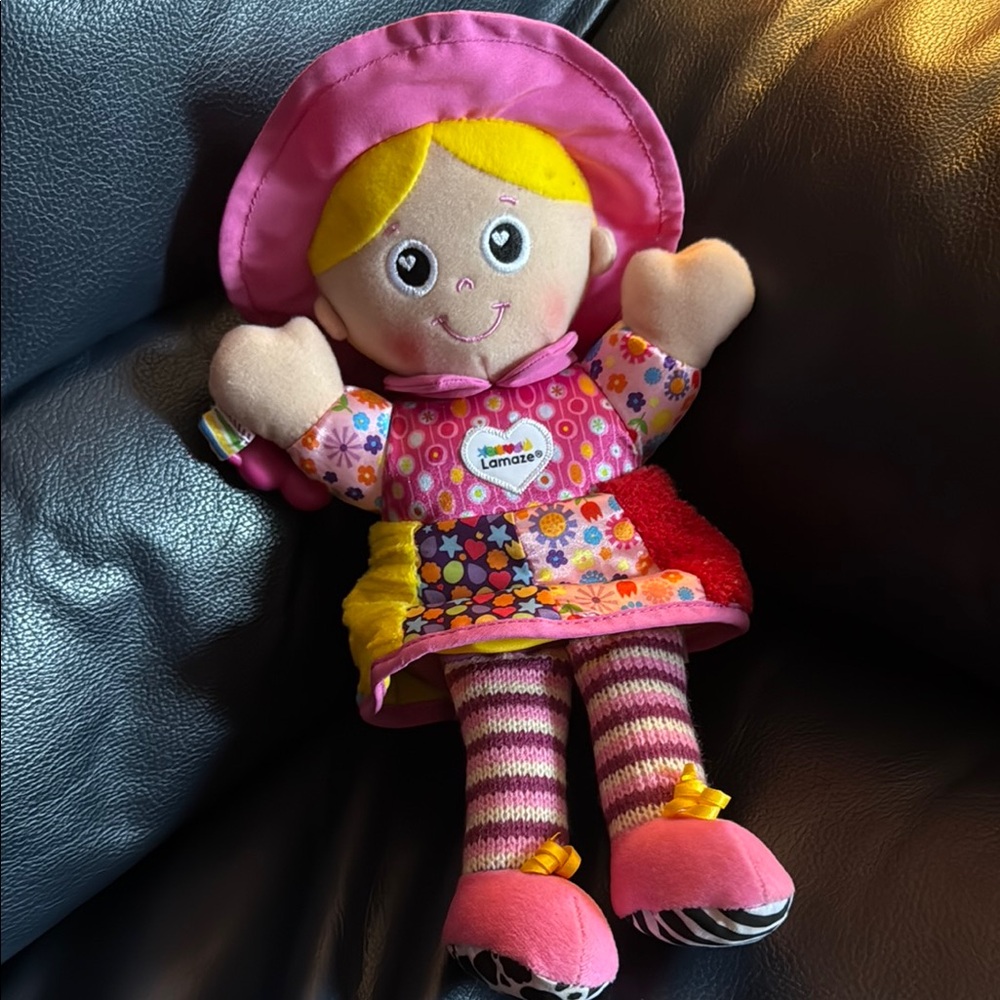 Lamaze Pink Hanging crinkle and rattle maker doll. Good condition
